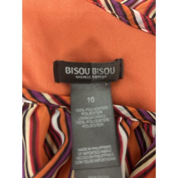 Bisou Bisou Orange Dress w/Multi Colored Stripes One Shoulder Ruffle Chic Sz 16 - Picture 4 of 4